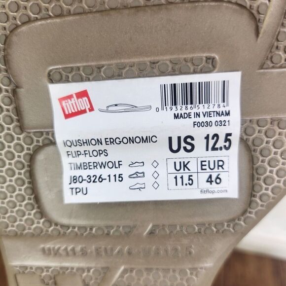 FitFlop IQushion Ergonomic Flip Flops Men 12.5 Grey Timberwolf Beach Sandals NEW